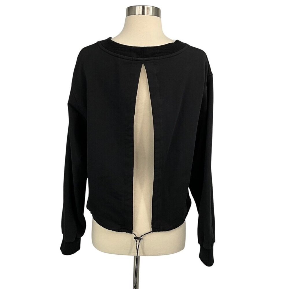 Varley Weston Sweatshirt Size S Black Open Back Long Sleeve Pullover Drawcord